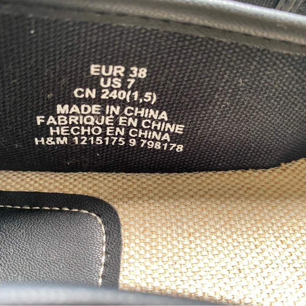 H&M NWT Canvas Espadrille Flats in Black, Size 38 (US 7–7.5)